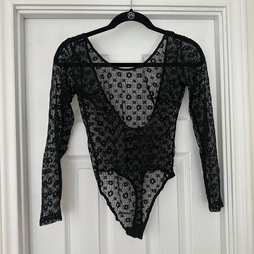 Victoria Secret Black Floral Lace Body Suit - XS